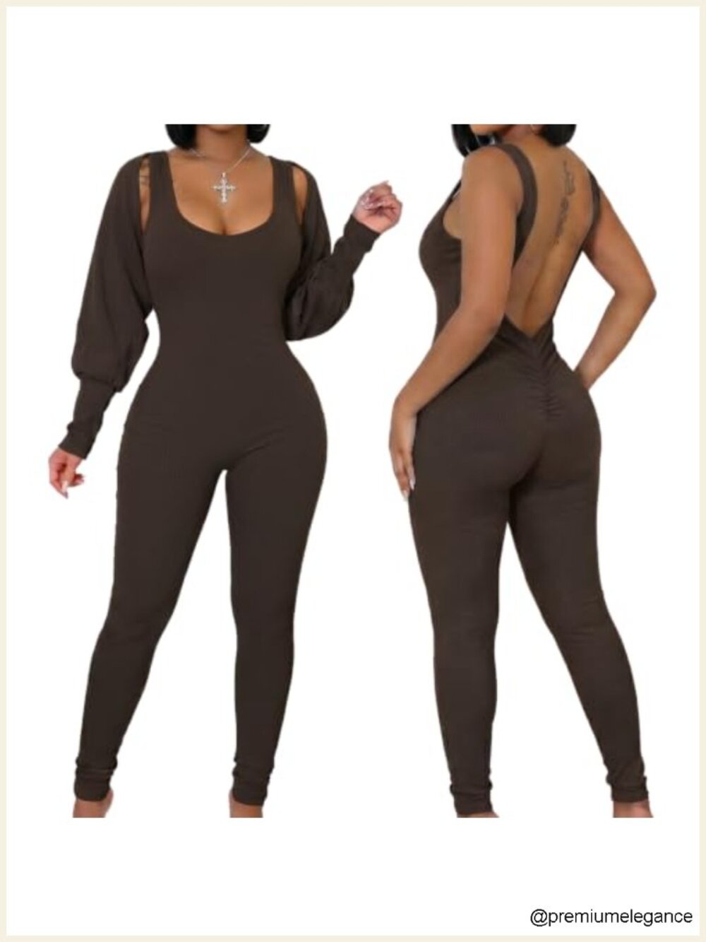 Backless Bodycon Jumpsuit 2-Piece Set with Long Sleeve Shrug